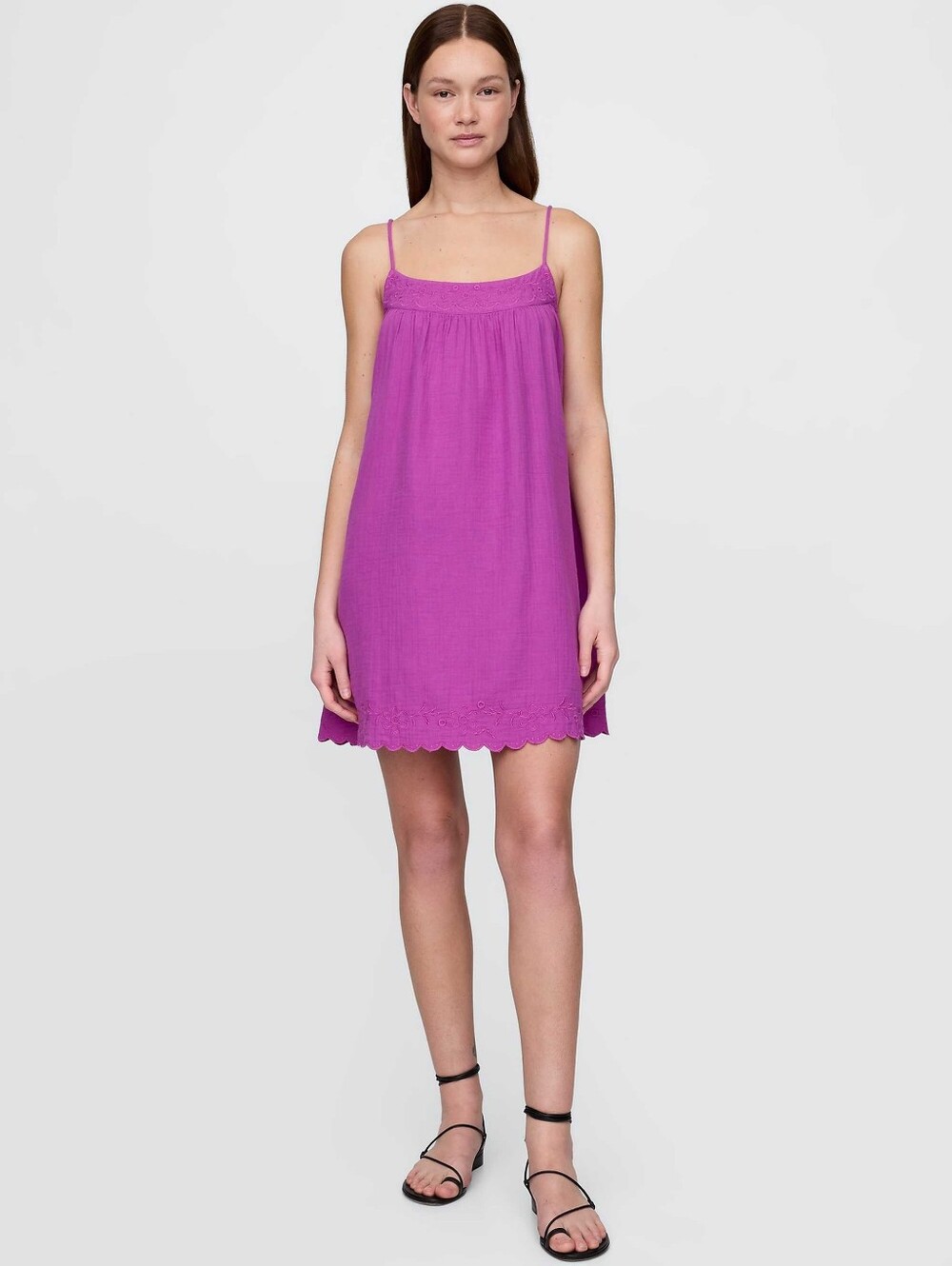 Gap Cotton Gauze Embroidered Swing Dress In Orchid